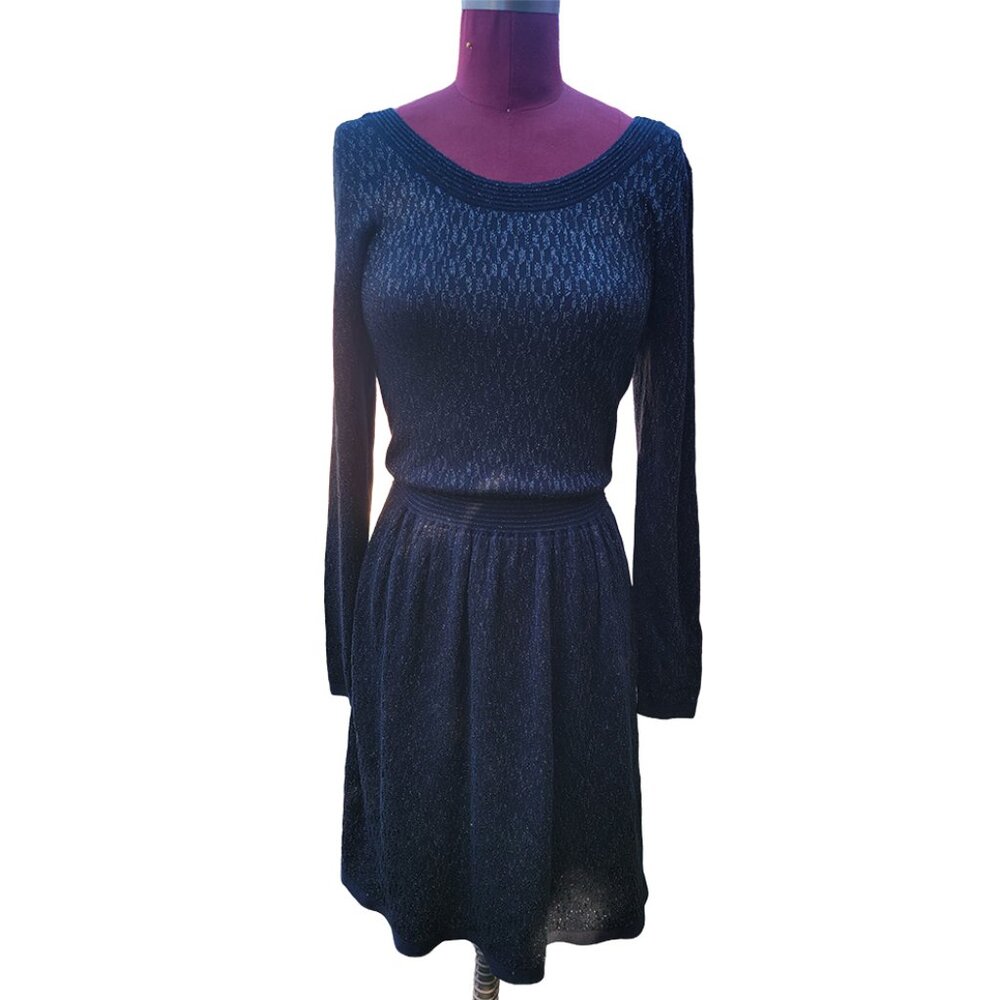 Sandro Ritournelle Dress Black Knit Back V Long Sleeve Mini Medium Size 3